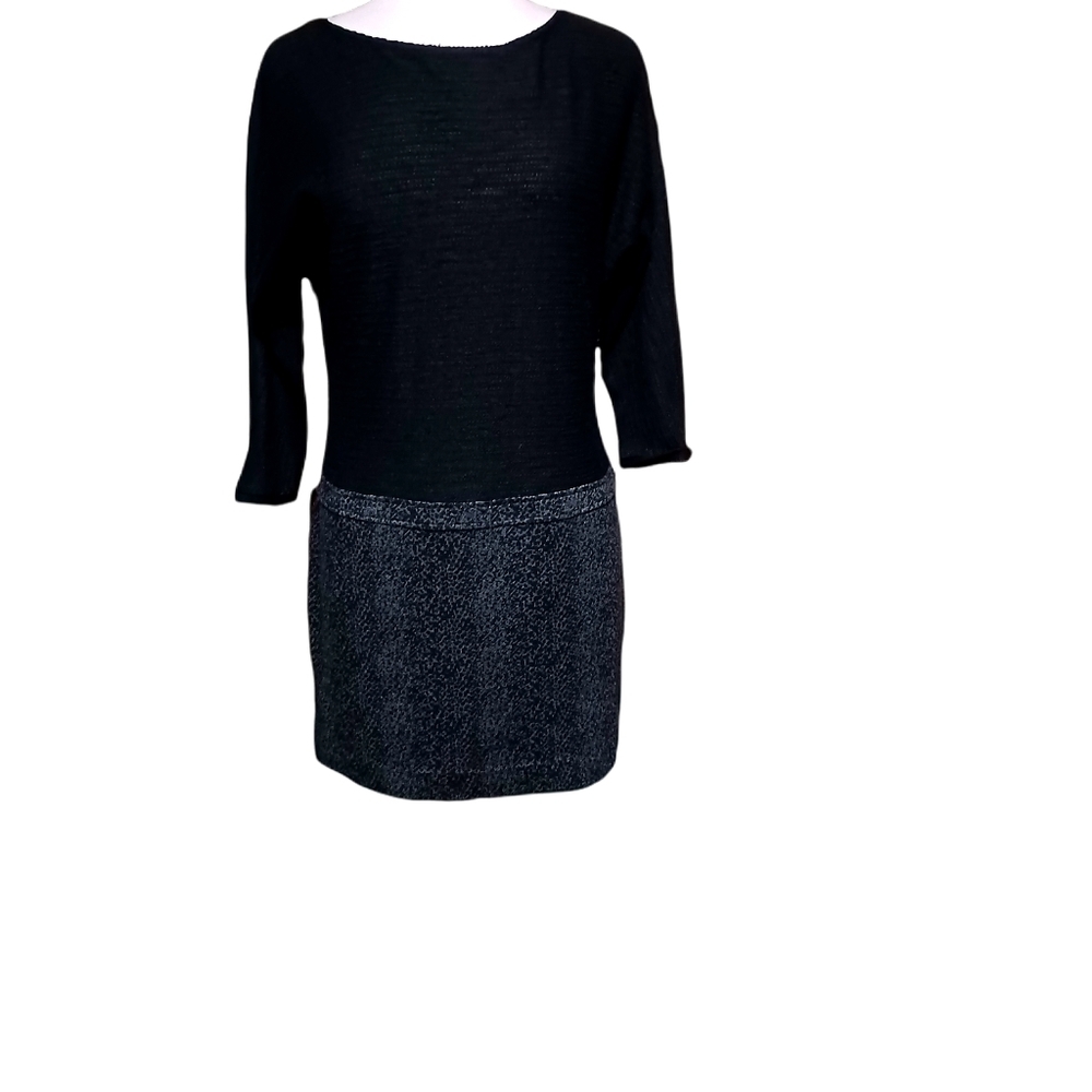 Loft 8 Long Sleeve Mini Dress Black Gray Sweater Dress Zipper Dark Macad…